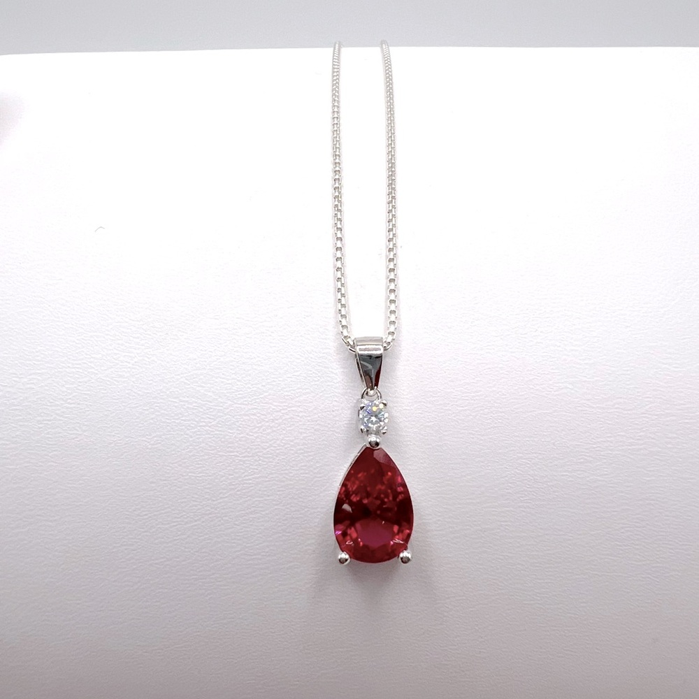 .925 Sterling Silver Simulated Ruby Cz Necklace - image 7